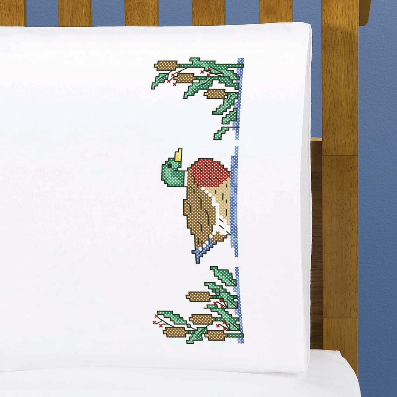 Herrschners Mallard Marsh Pillowcase Pair Stamped Cross-Stitch